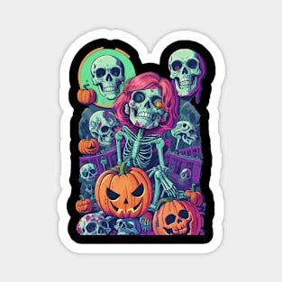 Skeleton Gang and Pumpkin Halloween Theme. Magnet