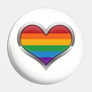 Large LGBT Rainbow Pride Flag Colored Heart with Chrome Frame Pin