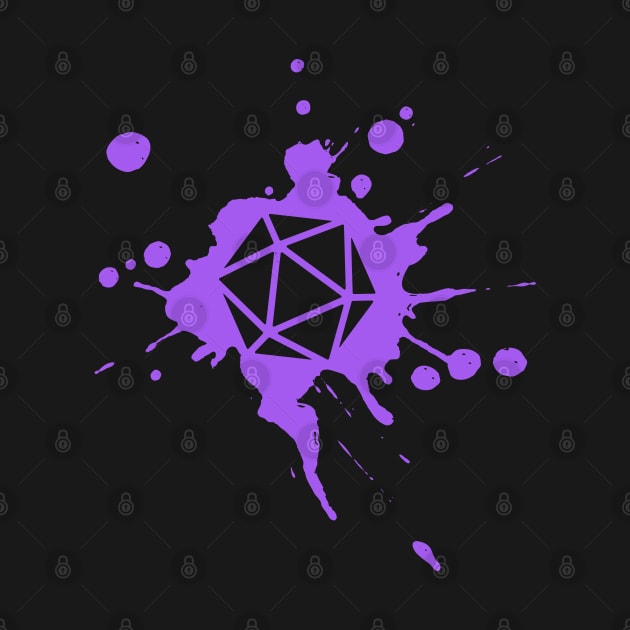 Purple 20 Sided Dice Paint Splatter Spraypaint Dungeons Crawler and Dragons Slayer Tabletop RPG Addict by dungeonarmory