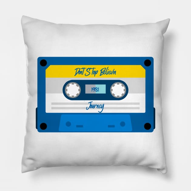 Journey Classic Blue Cassette Pillow by PowelCastStudio