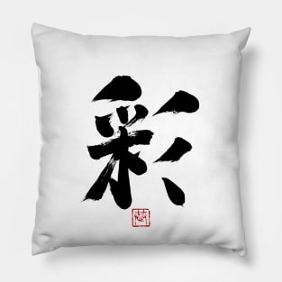 Color 彩 Japanese Calligraphy Kanji Character Pillow