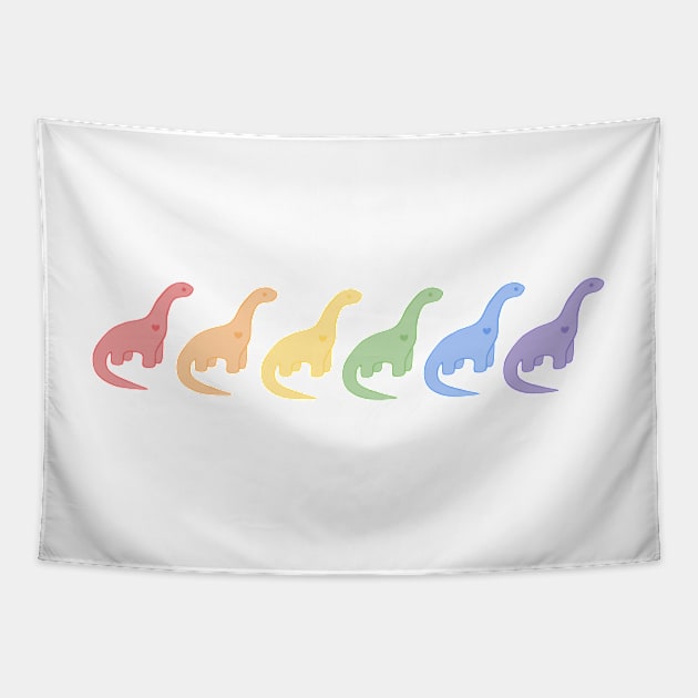 Rainbow Dinosaurs (White Background) Tapestry by elrathia