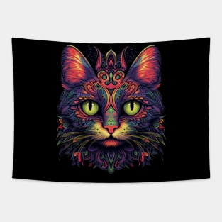 Colorful Abstract Cat Tapestry