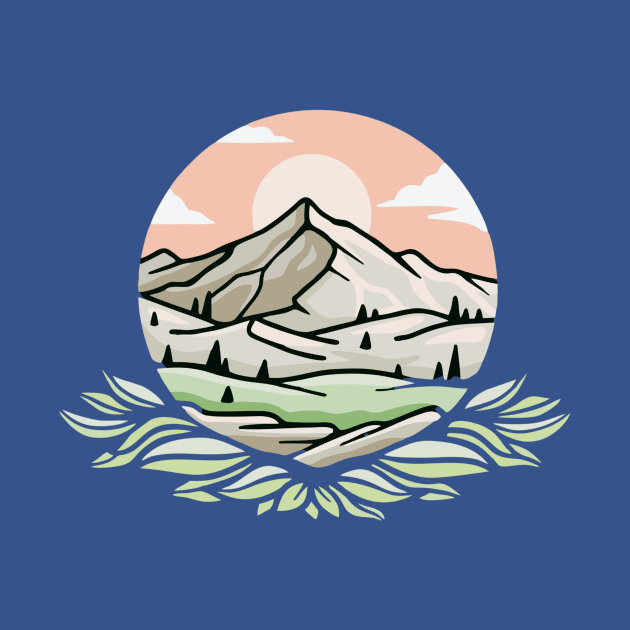 Modern Icon in Flat Design Concept Landscape Mountain by Protshirtdesign