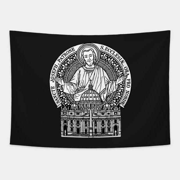 St. Joseph Patron of the Church (Version 2) - Black Bkg Tapestry by DeoGratias