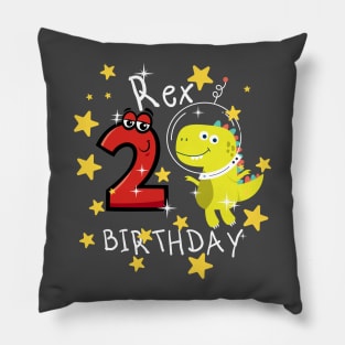 Youth 2 Year Old Shirt 2nd Birthday Boy T Rex Dinosaur Astronaut Pillow