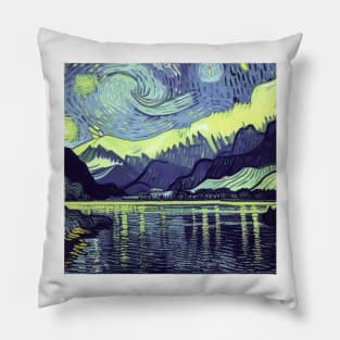 Fiordland National Park in Van Gogh's style Pillow