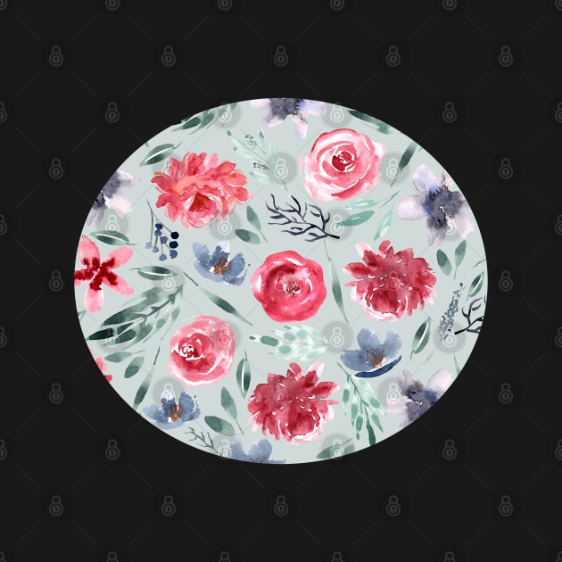 Watercolor Florals | Pattern | Mint grey by Harpleydesign