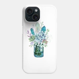 Succulent, crystal, bouquet, crystals, cacti, flowers, ball jar, vase, watercolor Phone Case