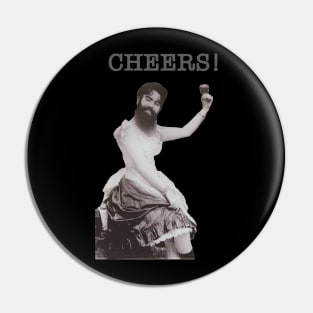 Bearded Lady Toasting "CHEERS!" Pin