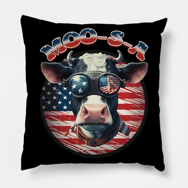 Patriotic USA Cow- Celebrate Animals and America Pillow by RailoImage