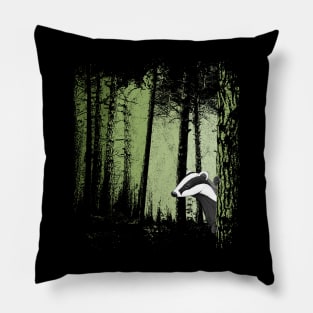 Romantic Twilight Forest with Badger Drawing Pillow