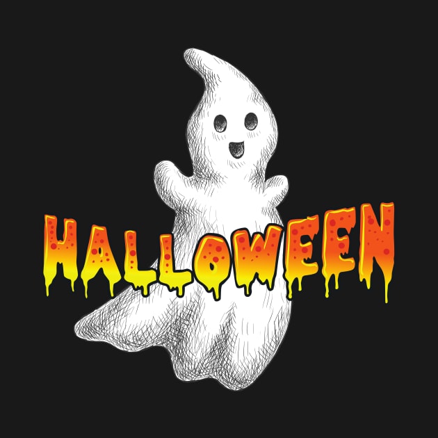 Retro Style Halloween Ghost Shirt for Trick or Treating by PowderShot