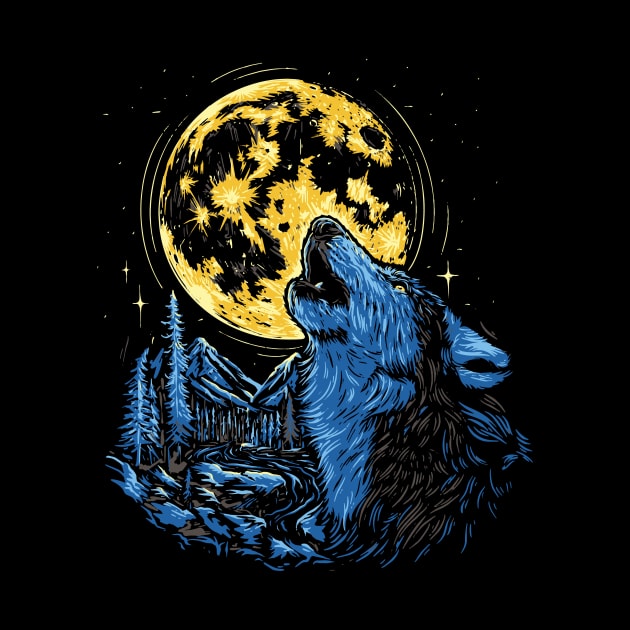 Wolf Full Moon In The Wild Design Wildlife Forest Animal by UNDERGROUNDROOTS