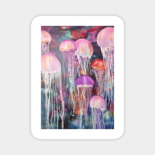 Pink Jellyfish Watercolor Floating In the Ocean Magnet