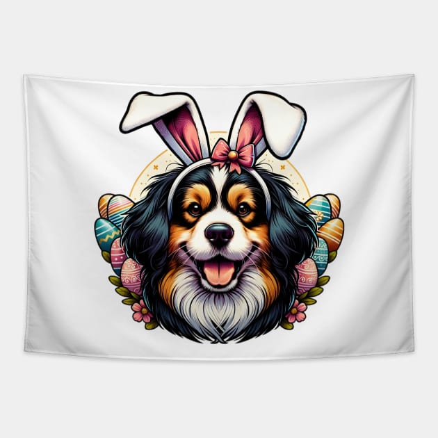 Tibetan Spaniel Celebrates Easter with Bunny Ears Tapestry by ArtRUs