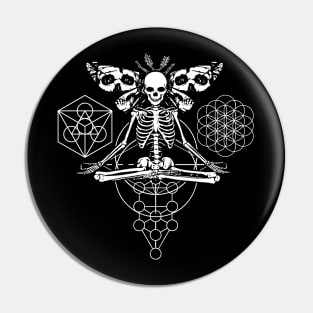 Occult Moth Meditating Skeleton Sacred Geometry Pin