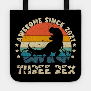 Kids Three Rex 3rd Birthday Third Dinosaur 3 Year Old Tote