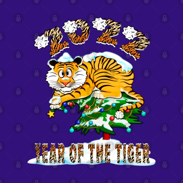 Fat Tiger on Christmas tree / 2022 Year of the tiger by SafSafStore