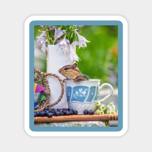 Chipmunk in a tea cup with blueberries Magnet