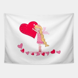 Cute fairy holding hearts Tapestry