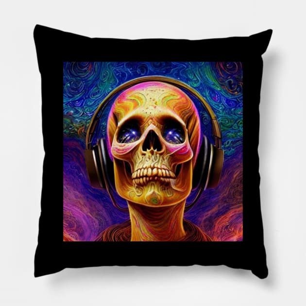 Design Skull Listening To Music Pillow by Skull Listening To Music