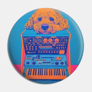 Goldendoodle Dog on Music Instrument Pop Art Pin