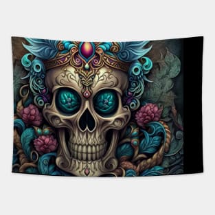 Mystical Feathered Skull Artwork Tapestry