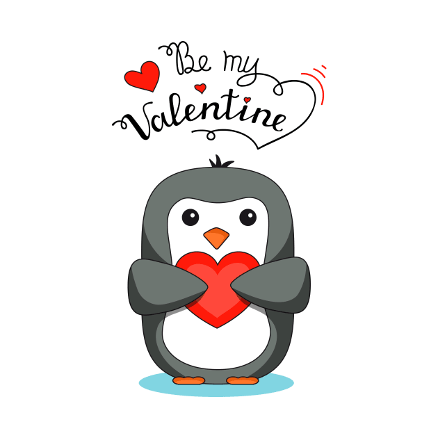 "Be my valentine" penguin with heart by LizaAdler