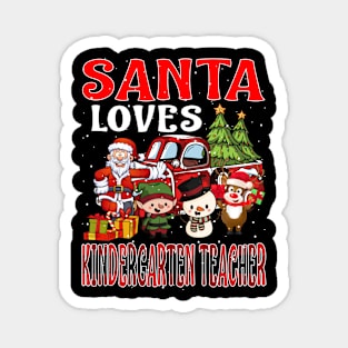 Santa Loves Kindergarten Teacher Magnet