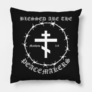 Blessed Are The Peacemakers Matthew 5:9 Orthodox Cross Barbed Wire Punk Pocket Pillow