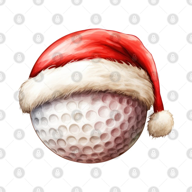 Christmas Golf Ball in Santa Hat by Chromatic Fusion Studio
