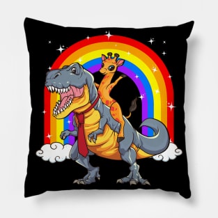 Giraffe Riding Dinosaur T-Rex Dino With Funny Tie Pillow