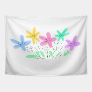 Pink blue floral watercolor art Tapestry