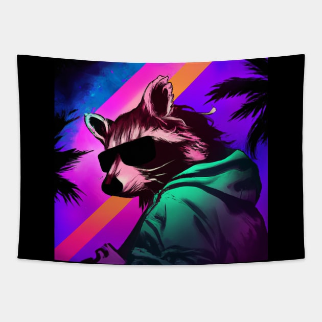 Vaporwave Racoon Tapestry by Trip Tank