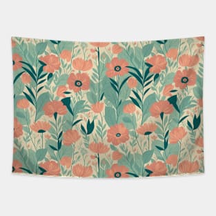 Wildflowers pastel green pattern Tapestry