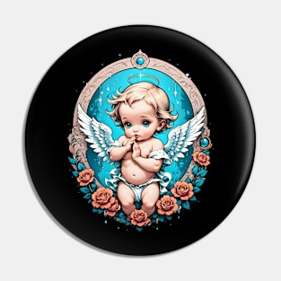 Praying Baby Boy Angel Cherub comic retro vintage Pin