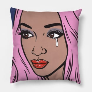 Pastel Hair Black Crying Comic Girl Pillow