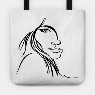 One line woman face  drawing, Abstract minimal female single line art Tote