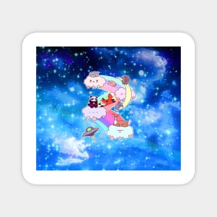 Rainbow Space Animals Blue Night Sky Magnet