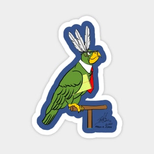 Oscar the Catoon Parrot as a Secretary Bird Magnet