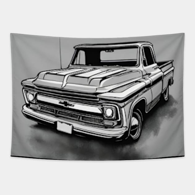 Chevy C-10 Pickup cool design art black and white Tapestry by cloudviewv2