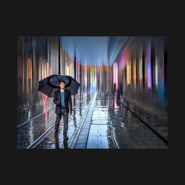 man walking in the rain with umbrella by TonyNorth