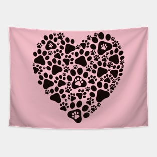 Love Heart Paw Print Collage Pet Dog Pawprint Tapestry