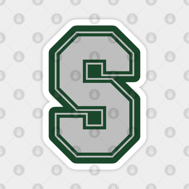 Monogram Grey Green College House Initial S Magnet by redhomestead