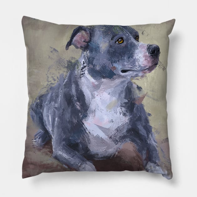 Loose Painting of a Gray Pit Bull Pillow by ibadishi