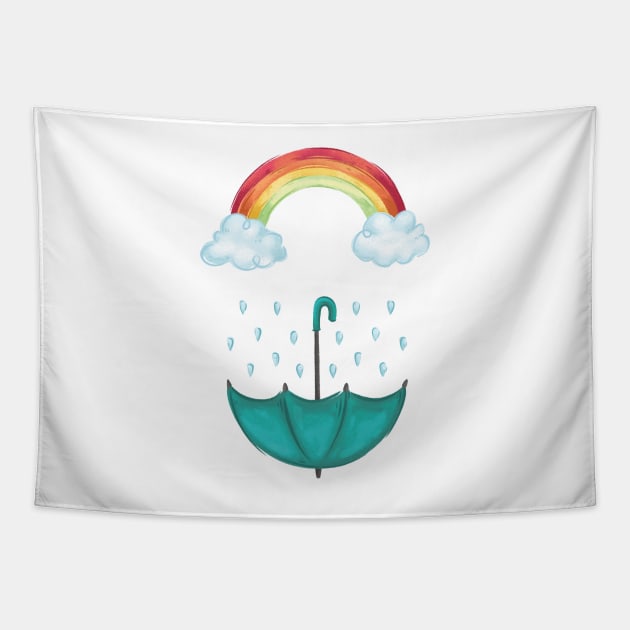 Rainbow and Rain Tapestry by BiillustrationID