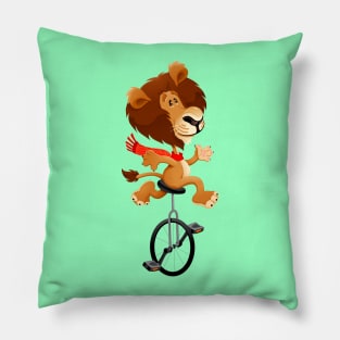 Funny lion on an unicycle Pillow