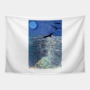 black gulls blue night Tapestry