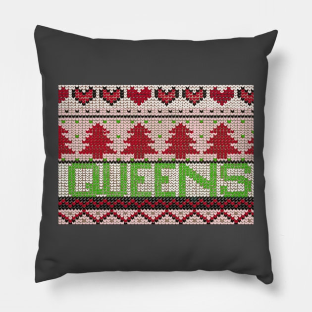 queens ugly Christmas sweater Pillow by Duendo Design